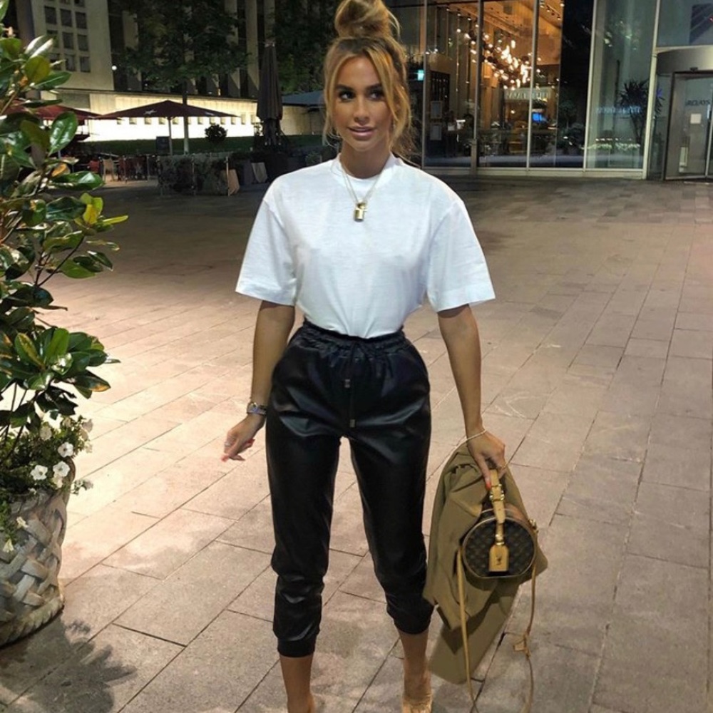 Missyempire black faux leather pants (size small)